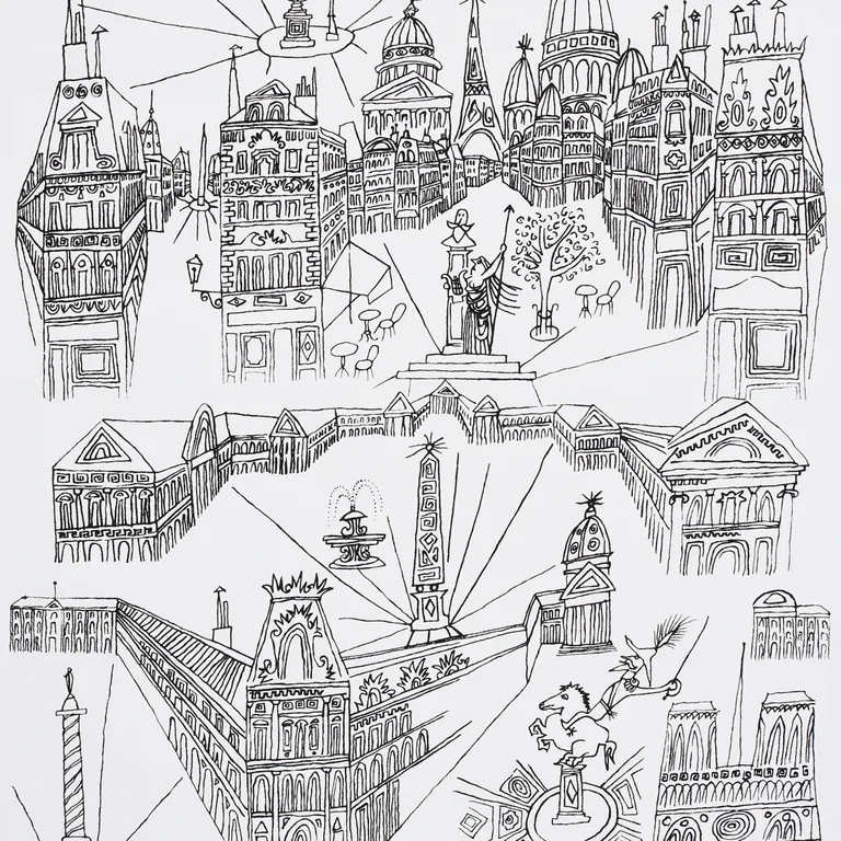 Schumacher VIEWS OF PARIS wallpaper, color BLACK & WHITE, SKU 2705780