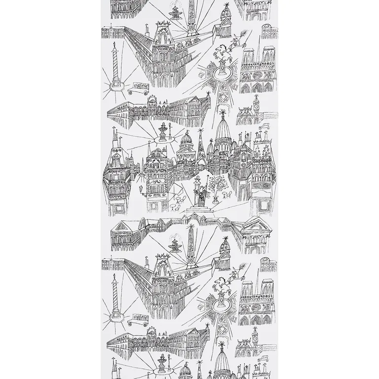 Schumacher VIEWS OF PARIS wallpaper, color BLACK & WHITE, SKU 2705780