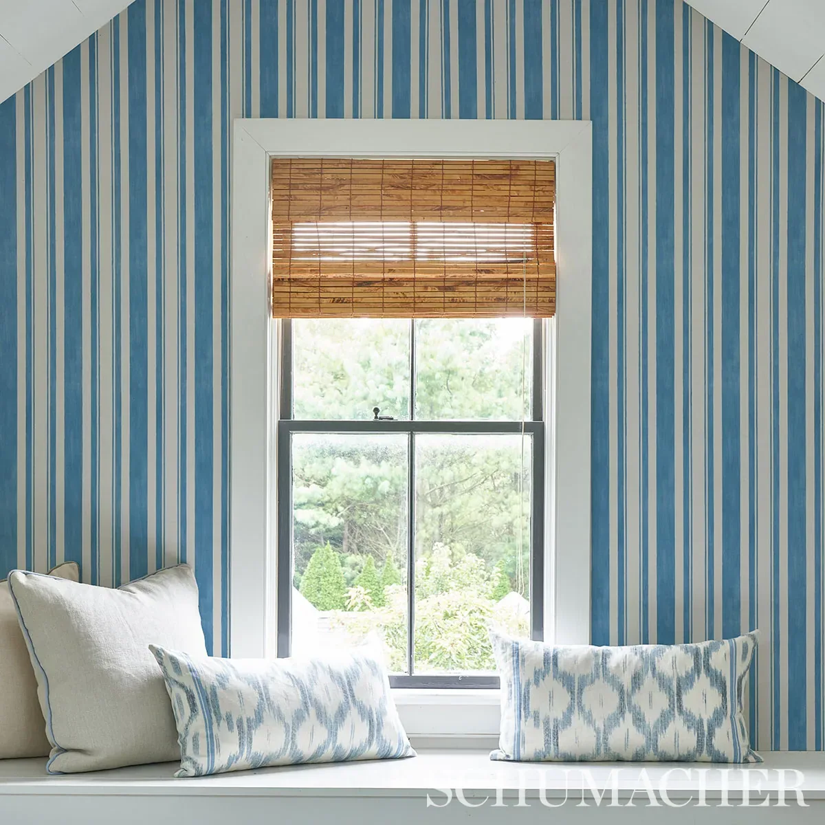 VILLA STRIPE PEACOCK Schumacher Wallpaper wallpaper - SKU 5009926