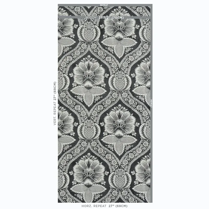VILLANDRY DAMASK PRINT - BLACK Schumacher Wallpaper | Wallpa VILLANDRY DAMASK PRINT BLACK Schumacher Wallpaper wallpaper - SKU 5011752