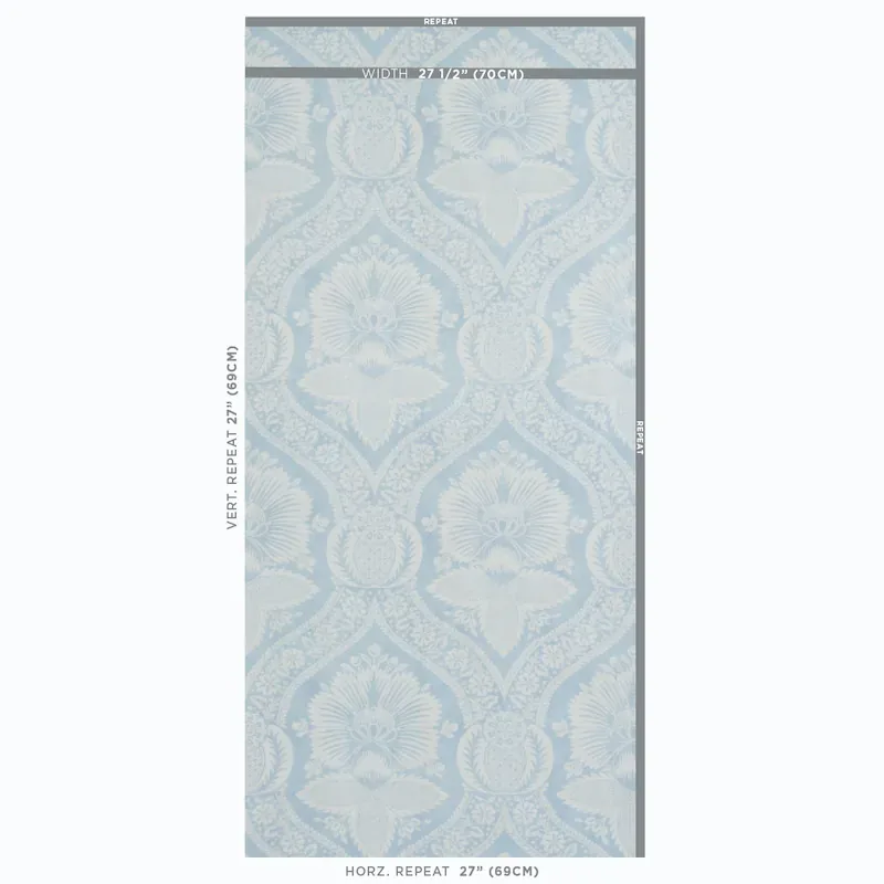 VILLANDRY DAMASK PRINT - BLUE Schumacher Wallpaper | Wallpap VILLANDRY DAMASK PRINT BLUE Schumacher Wallpaper wallpaper - SKU 5011750
