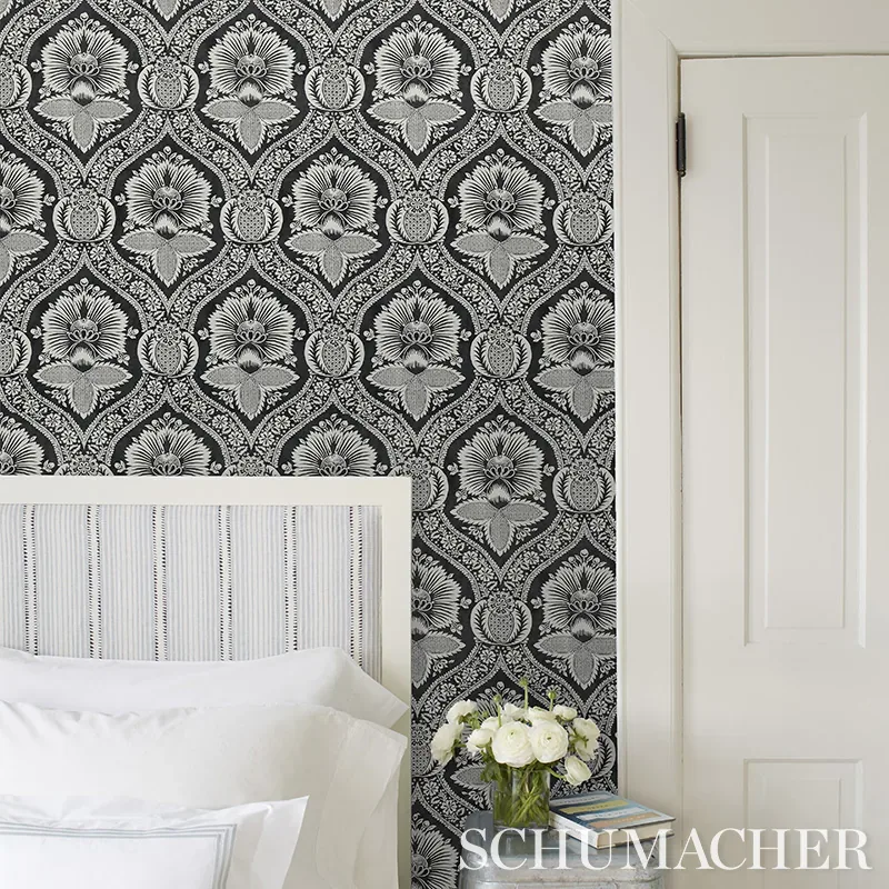 VILLANDRY DAMASK PRINT - BLUE Schumacher Wallpaper | Wallpap VILLANDRY DAMASK PRINT BLUE Schumacher Wallpaper wallpaper - SKU 5011750