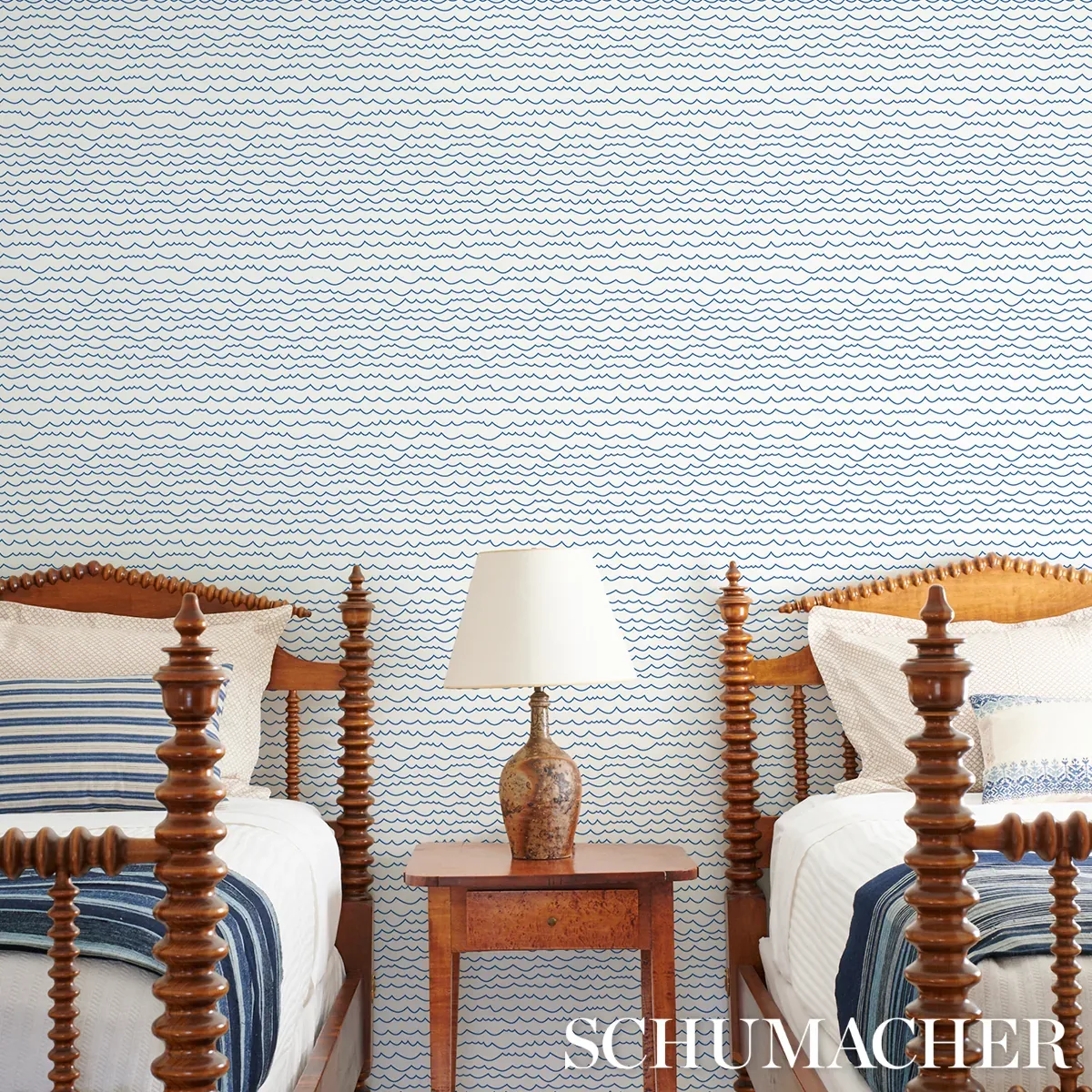 WAVES - BLUE Schumacher Wallpaper | Wallpaper Twins WAVES BLUE Schumacher Wallpaper wallpaper - SKU 5007462