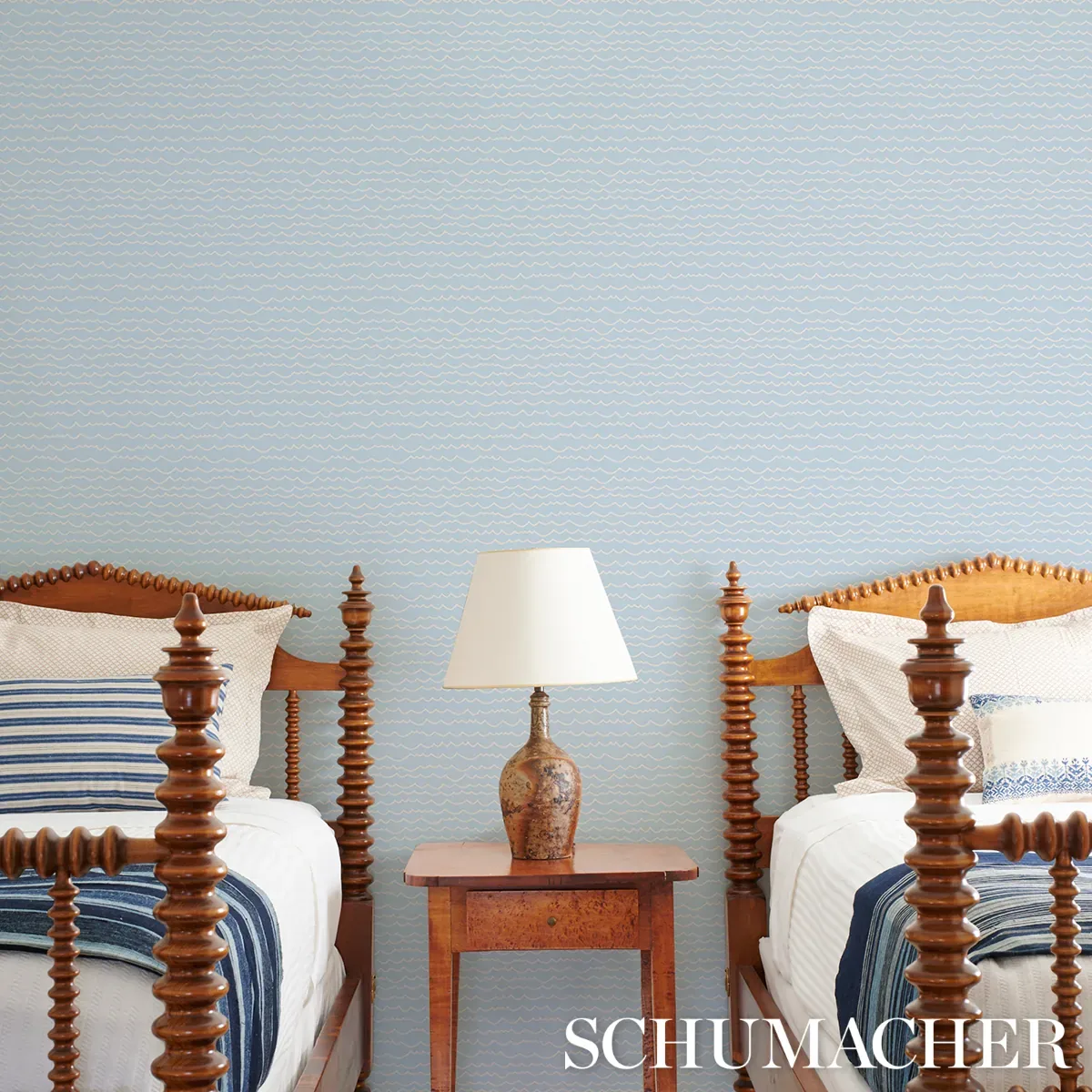 WAVES WHITE ON SKY Schumacher Wallpaper wallpaper - SKU 5007464