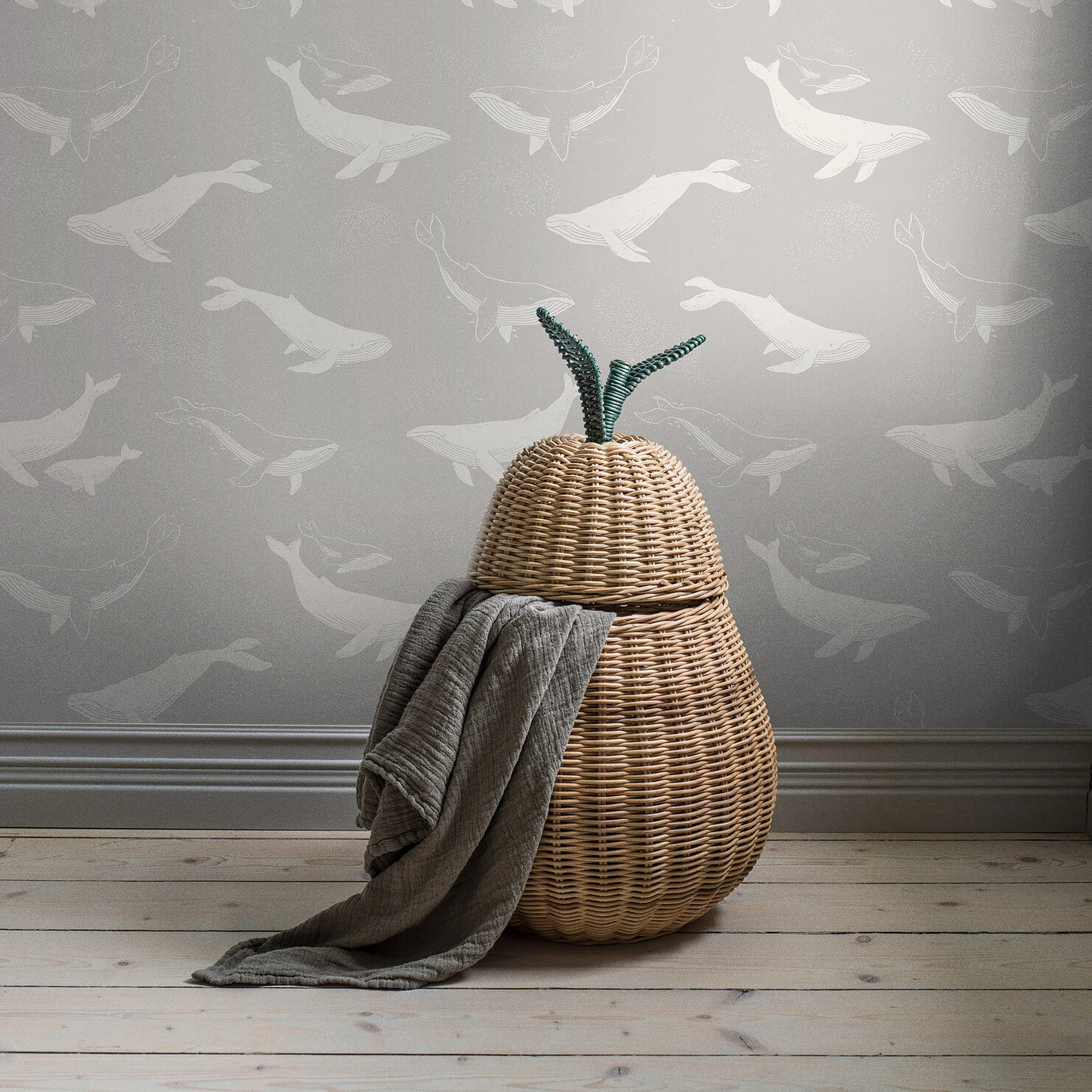 WHALES - GREY Schumacher Wallpaper | Wallpaper Twins WHALES GREY Schumacher Wallpaper wallpaper - SKU 7452