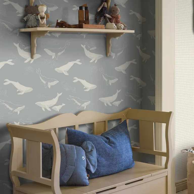 Schumacher WHALES wallpaper, color SLATE, SKU 6942