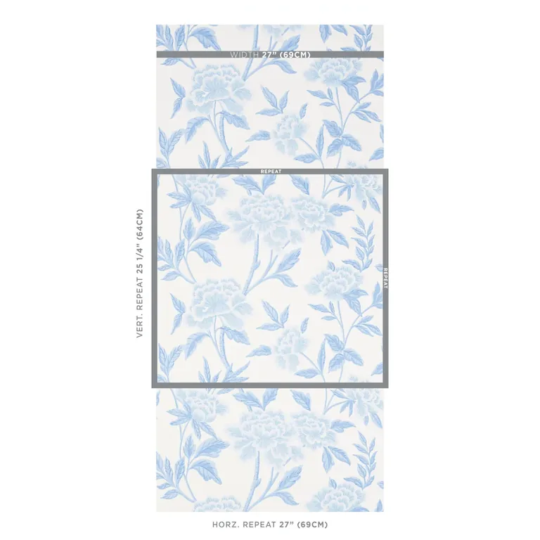 Schumacher WHITNEY FLORAL wallpaper, color BLUE, SKU 5004385