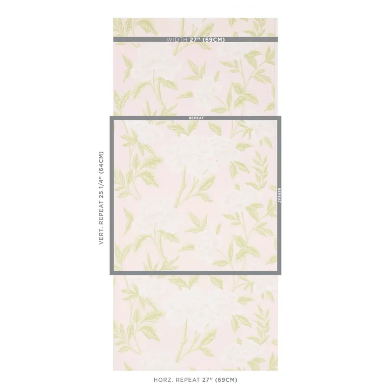 Schumacher WHITNEY FLORAL wallpaper, color BLUSH, SKU 5004386
