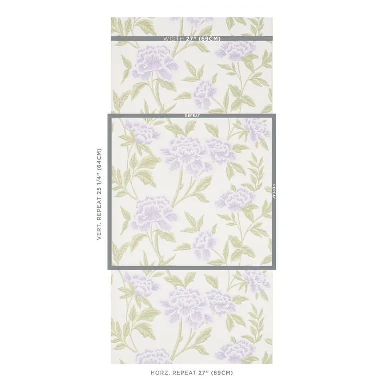 Schumacher WHITNEY FLORAL wallpaper, color LAVENDAR, SKU 5004384