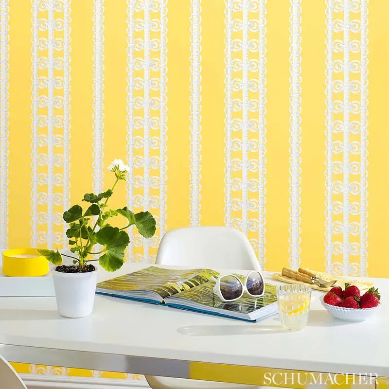 WICKER STRIPE LEMON BLOSSOM Schumacher Wallpaper wallpaper - SKU 5007722