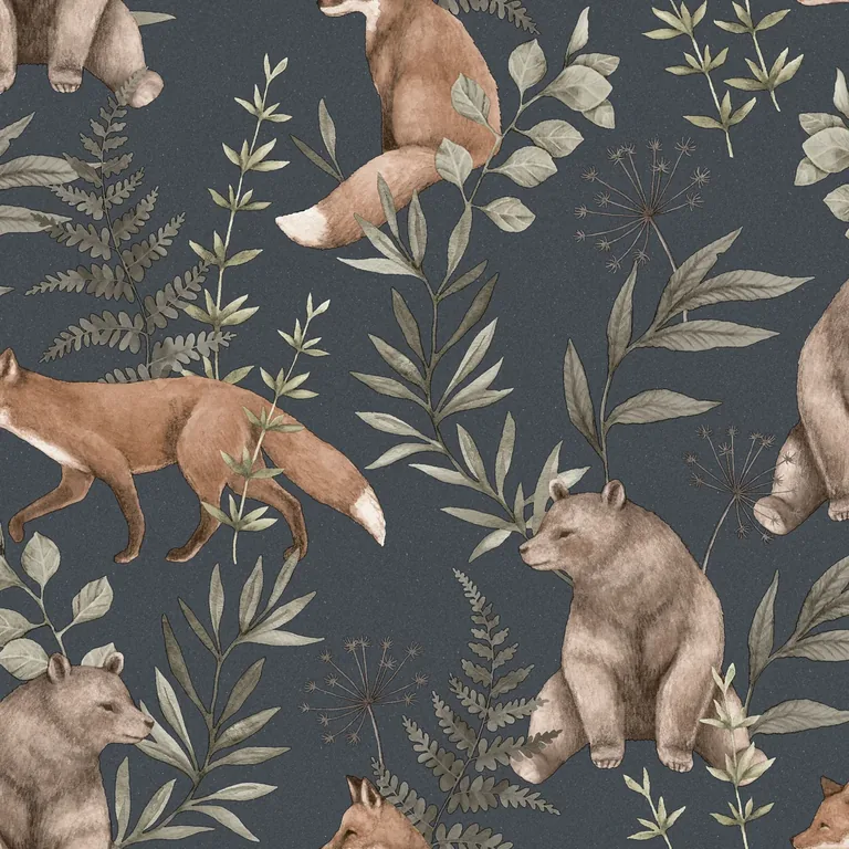 Schumacher WILD FOREST wallpaper, color MIDNIGHT, SKU 6920