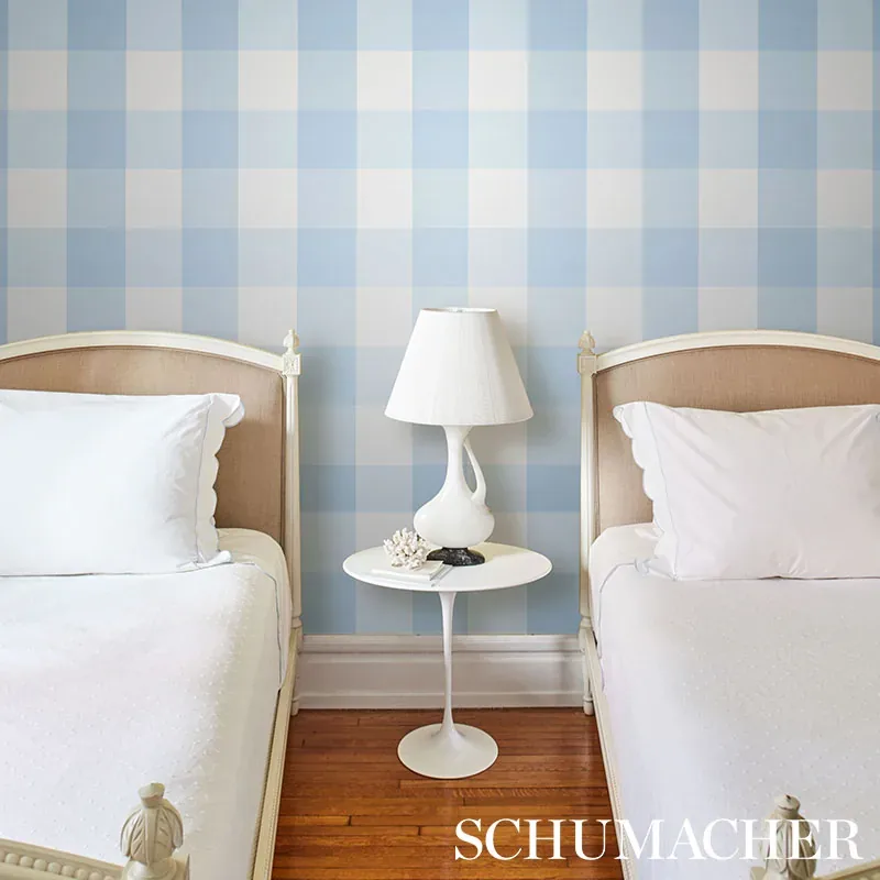 WILLA CHECK LARGE CHAMBRAY Schumacher Wallpaper wallpaper - SKU 5012350