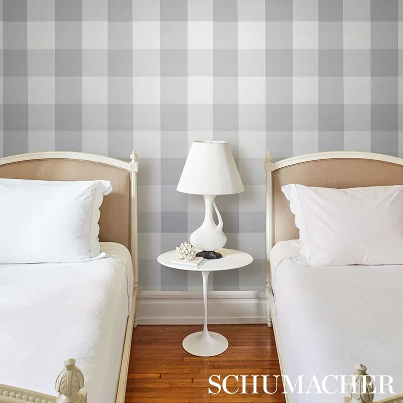 WILLA CHECK LARGE GREY Schumacher Wallpaper wallpaper - SKU 5012357