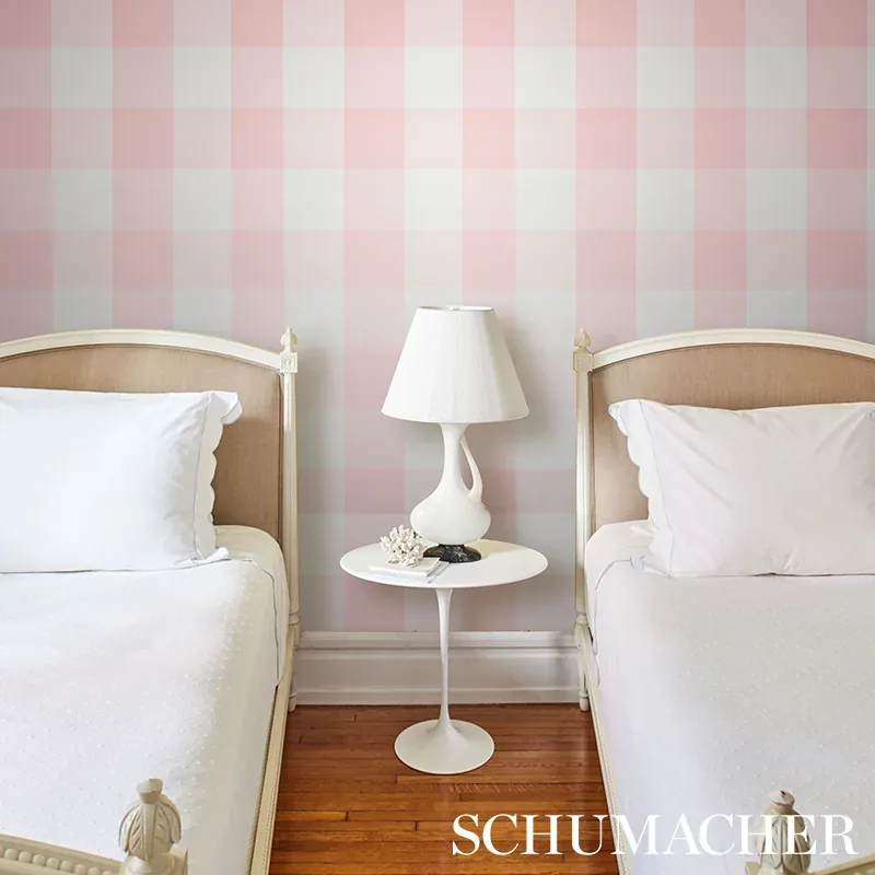 WILLA CHECK LARGE - PINK Schumacher Wallpaper | Wallpaper Tw WILLA CHECK LARGE PINK Schumacher Wallpaper wallpaper - SKU 5012354