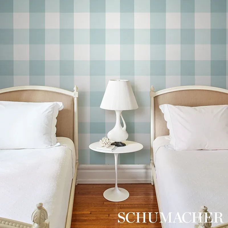 WILLA CHECK LARGE - SEAGLASS Schumacher Wallpaper | Wallpape WILLA CHECK LARGE SEAGLASS Schumacher Wallpaper wallpaper - SKU 5012356