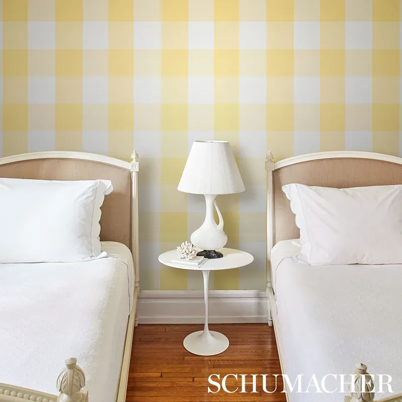 WILLA CHECK LARGE - YELLOW Schumacher Wallpaper | Wallpaper WILLA CHECK LARGE YELLOW Schumacher Wallpaper wallpaper - SKU 5012353