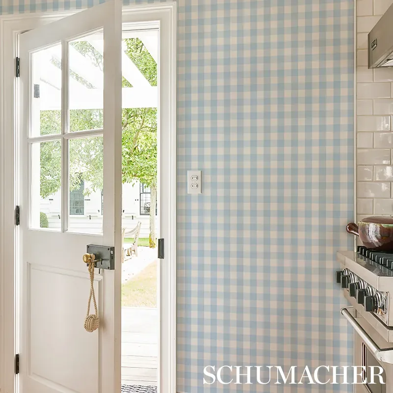 WILLA CHECK SMALL CHAMBRAY Schumacher Wallpaper wallpaper - SKU 5012360