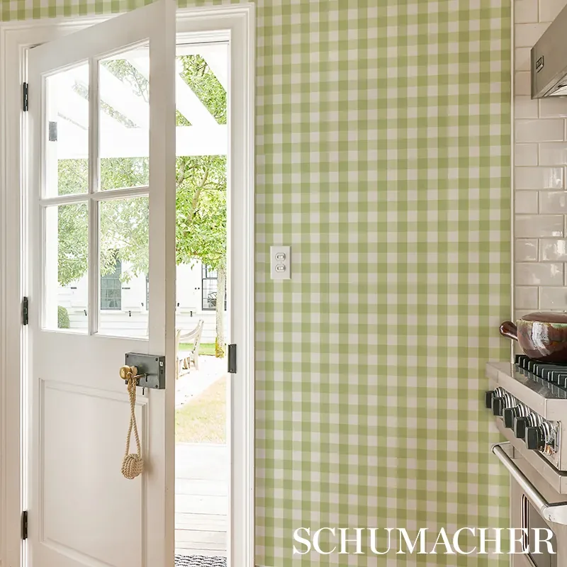 WILLA CHECK SMALL LEAF Schumacher Wallpaper wallpaper - SKU 5012362