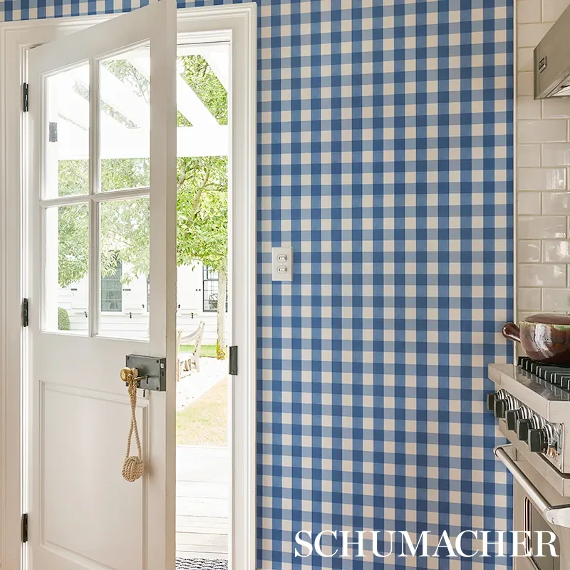 WILLA CHECK SMALL NAVY Schumacher Wallpaper wallpaper - SKU 5012361