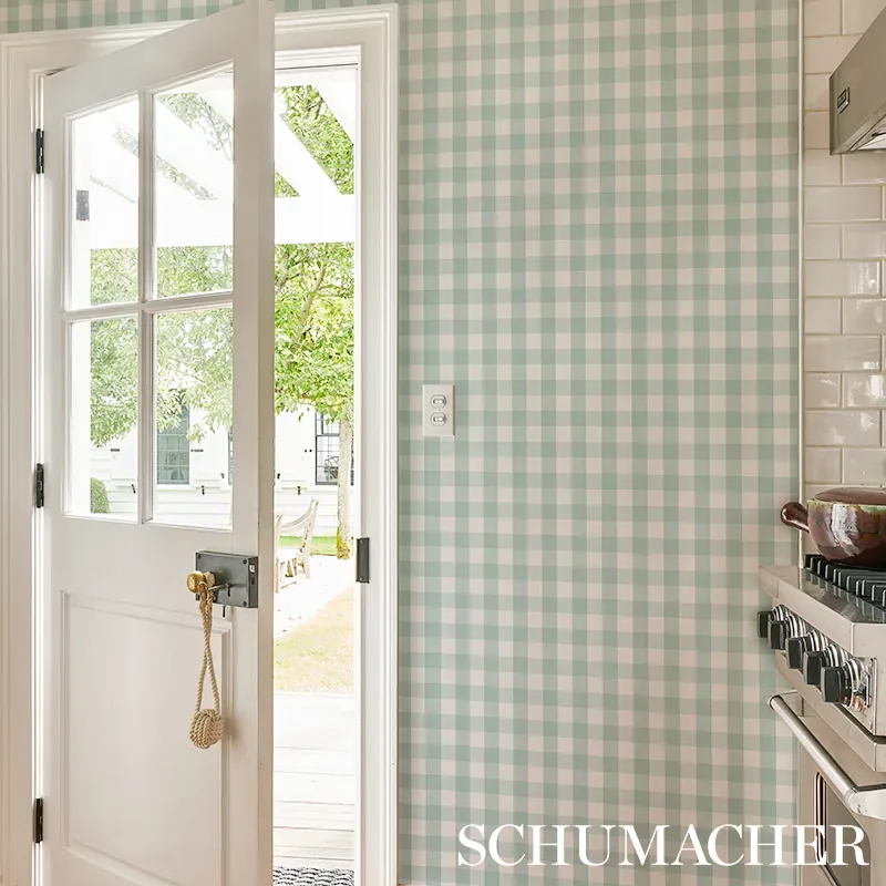 WILLA CHECK SMALL - SEAGLASS Schumacher Wallpaper | Wallpape WILLA CHECK SMALL SEAGLASS Schumacher Wallpaper wallpaper - SKU 5012366