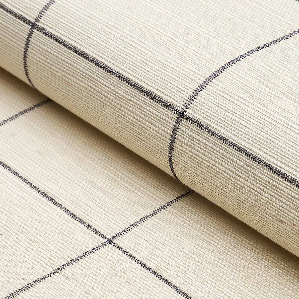 WINDOWPANE EMBROIDERED SISAL - CHARCOAL Schumacher Wallpaper WINDOWPANE EMBROIDERED SISAL CHARCOAL Schumacher Wallpaper wallpaper - SKU 5015202