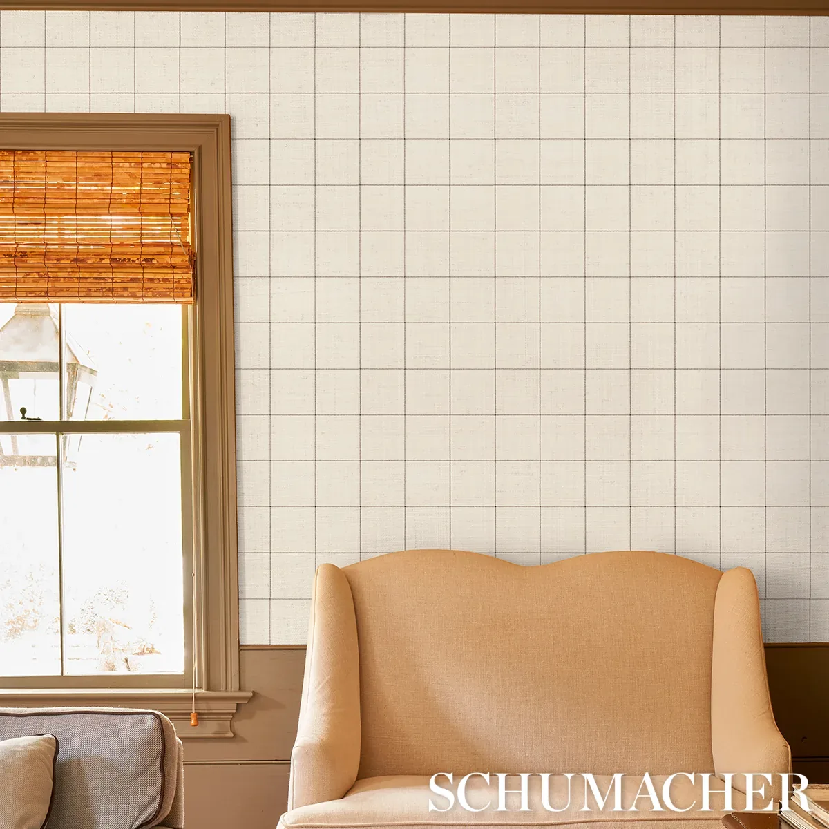 WINDOWPANE EMBROIDERED SISAL - CHARCOAL Schumacher Wallpaper WINDOWPANE EMBROIDERED SISAL CHARCOAL Schumacher Wallpaper wallpaper - SKU 5015202