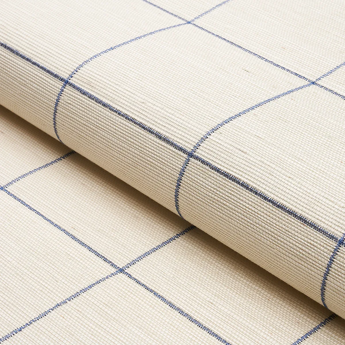 WINDOWPANE EMBROIDERED SISAL NAVY Schumacher Wallpaper wallpaper - SKU 5015200