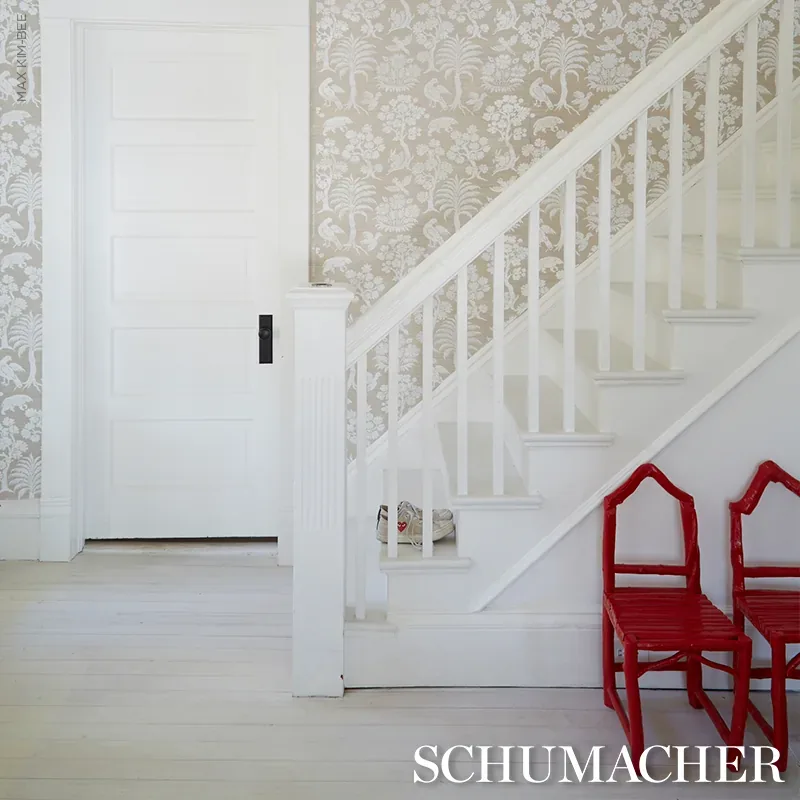WOODLAND SILHOUETTE SISAL FOG Schumacher Wallpaper wallpaper - SKU 5008281