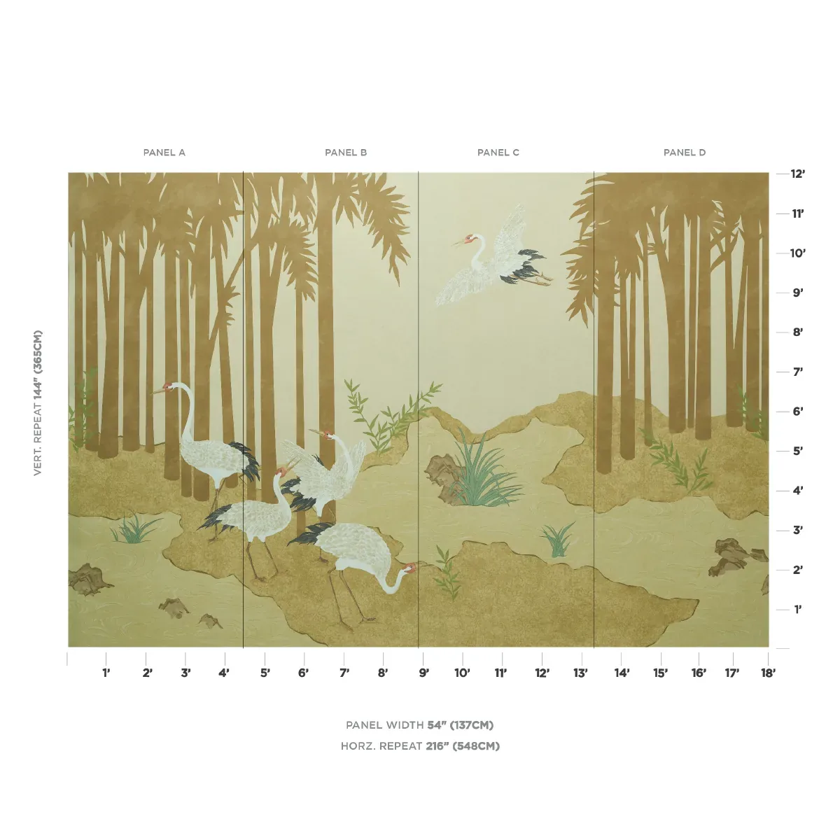 YASHINOKI CRANE PANEL SET - GOLD Schumacher Wallpaper | Wall YASHINOKI CRANE PANEL SET GOLD Schumacher Wallpaper wallpaper - SKU 5011700