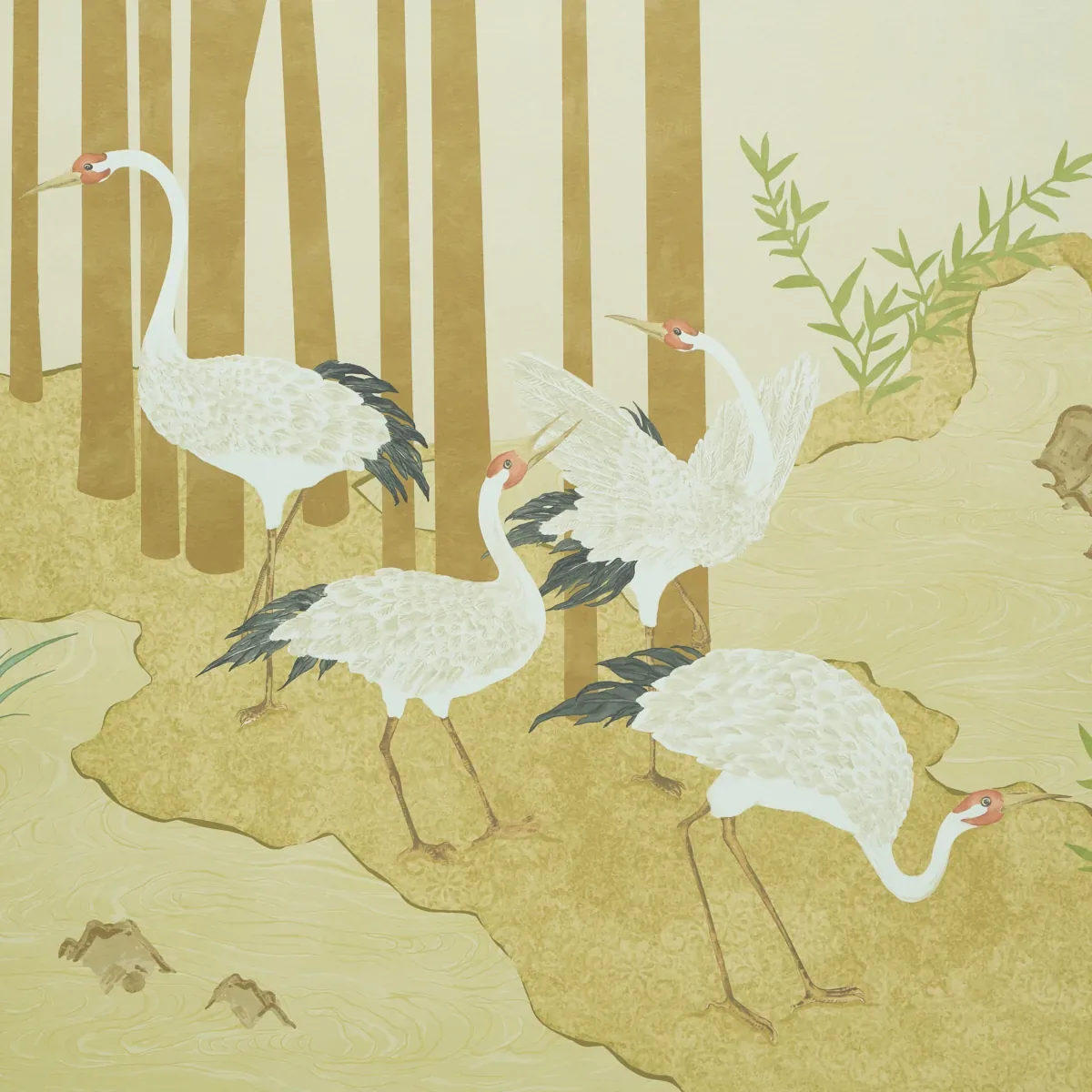 YASHINOKI CRANE PANEL SET - GOLD Schumacher Wallpaper | Wall YASHINOKI CRANE PANEL SET GOLD Schumacher Wallpaper wallpaper - SKU 5011700