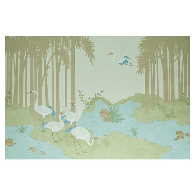 Schumacher YASHINOKI CRANE PANEL SET wallpaper, color WILLOW, SKU 5011701