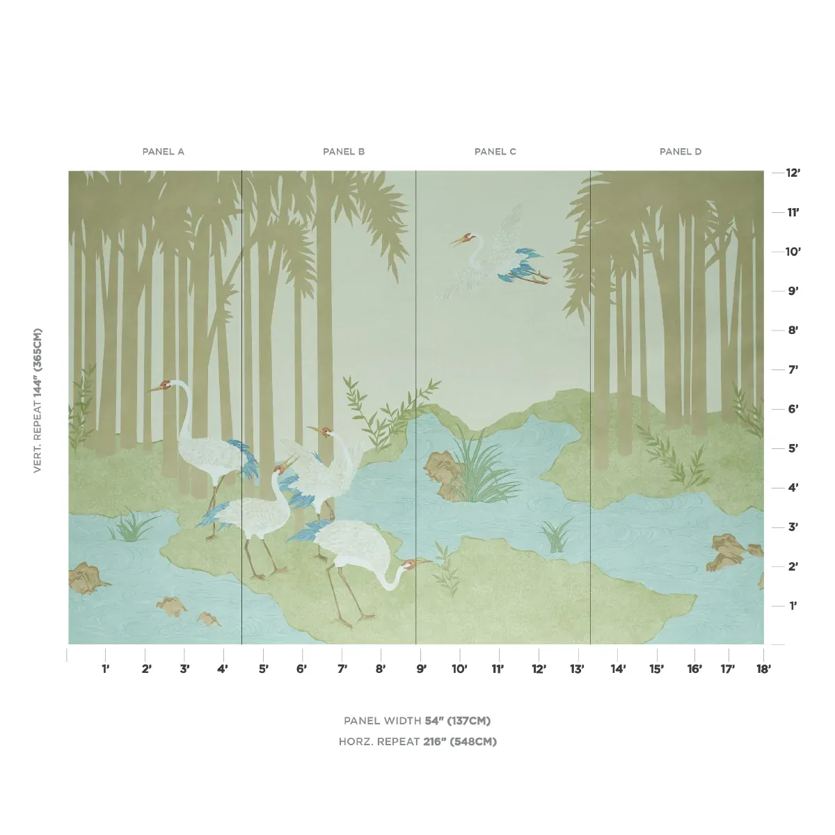YASHINOKI CRANE PANEL SET - WILLOW Schumacher Wallpaper | Wa YASHINOKI CRANE PANEL SET WILLOW Schumacher Wallpaper wallpaper - SKU 5011701