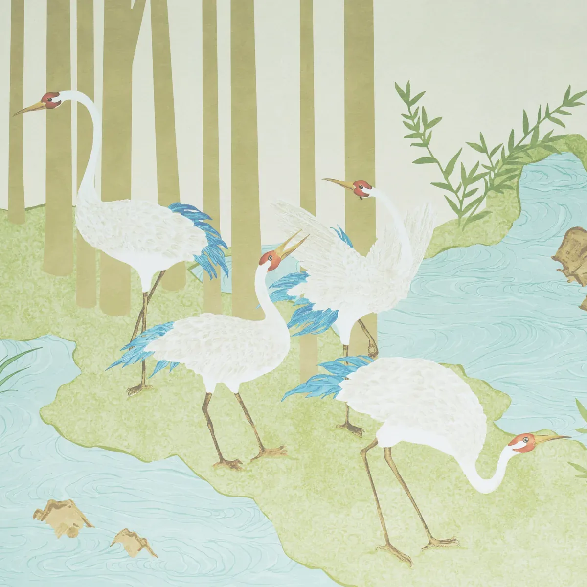 YASHINOKI CRANE PANEL SET - WILLOW Schumacher Wallpaper | Wa YASHINOKI CRANE PANEL SET WILLOW Schumacher Wallpaper wallpaper - SKU 5011701