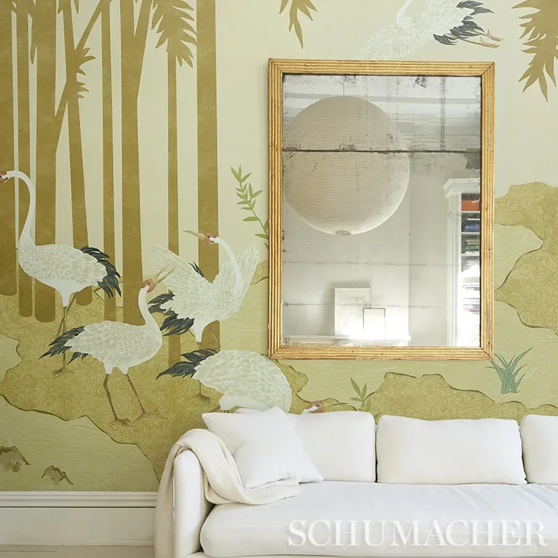 YASHINOKI CRANE PANEL SET - WILLOW Schumacher Wallpaper | Wa YASHINOKI CRANE PANEL SET WILLOW Schumacher Wallpaper wallpaper - SKU 5011701