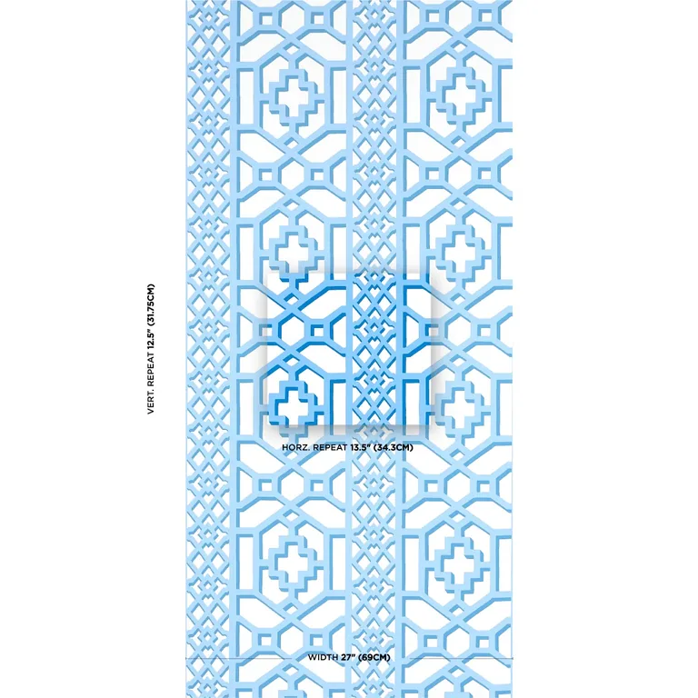 Schumacher ZANZIBAR TRELLIS wallpaper, color BLUE, SKU 5006947