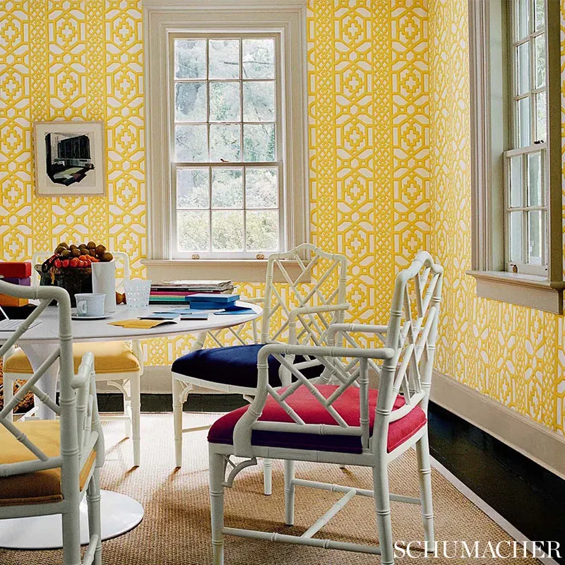 Schumacher ZANZIBAR TRELLIS - CANARY Wallpaper | Buy Online Schumacher ZANZIBAR TRELLIS wallpaper, color CANARY, SKU 5006940