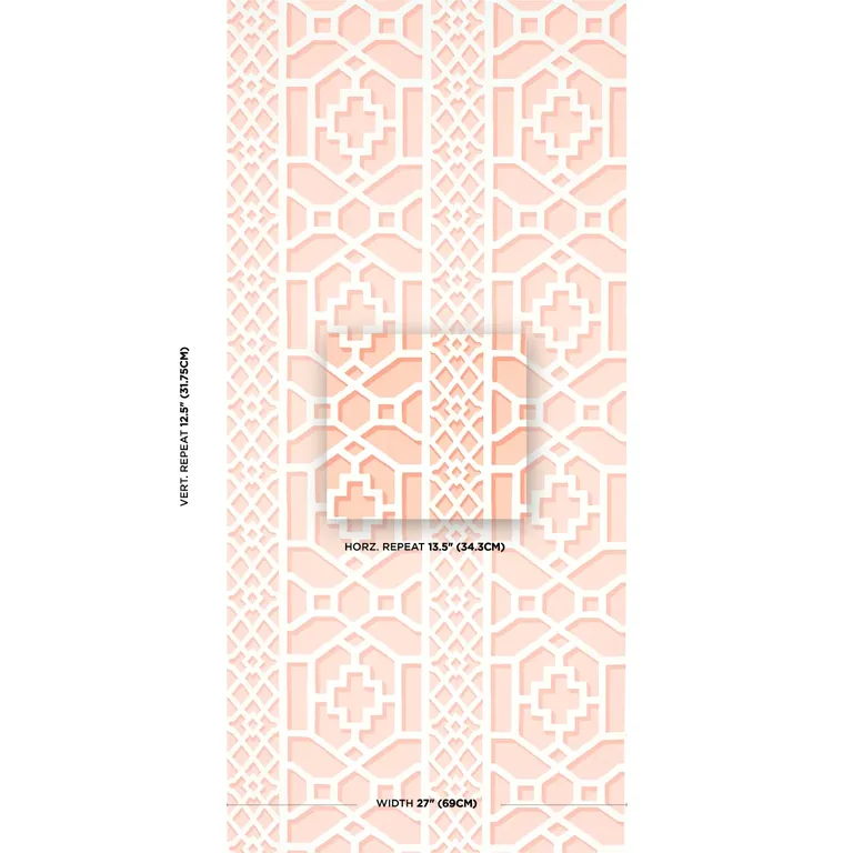 Schumacher ZANZIBAR TRELLIS wallpaper, color CORAL, SKU 5006946