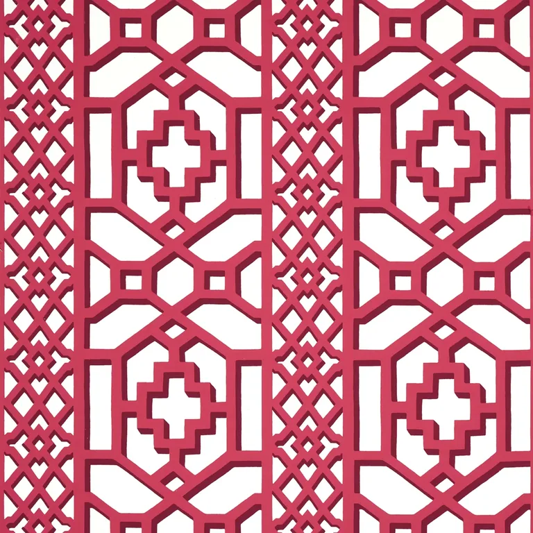Schumacher ZANZIBAR TRELLIS wallpaper, color LAQUER RED, SKU 5006948