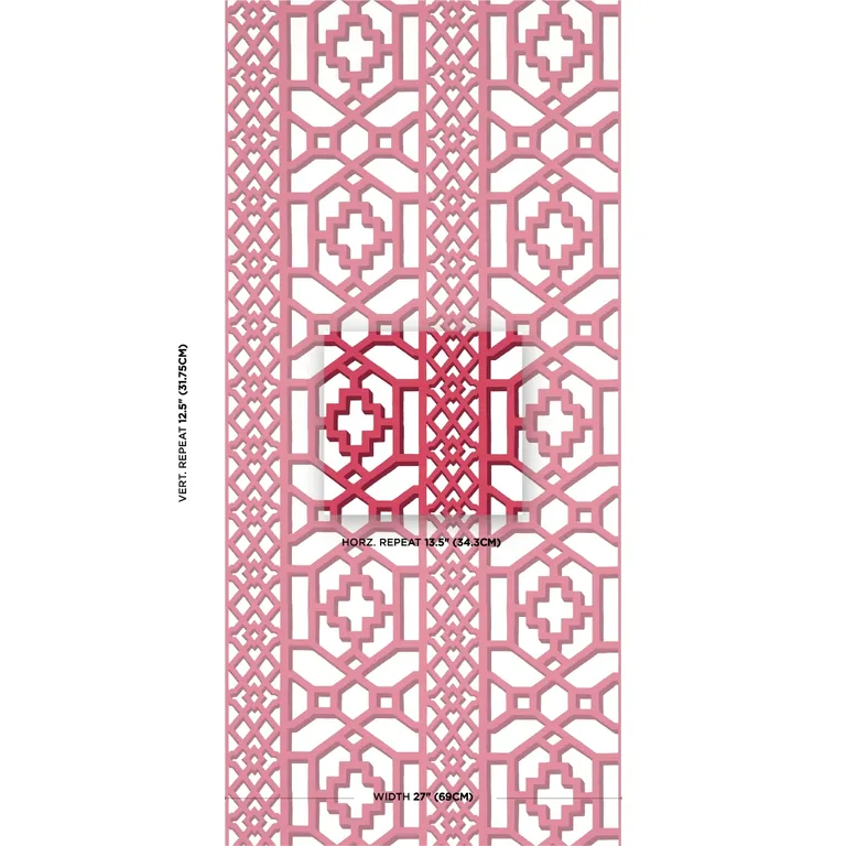 Schumacher ZANZIBAR TRELLIS wallpaper, color LAQUER RED, SKU 5006948