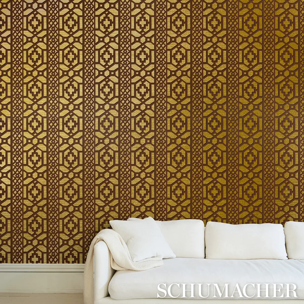 ZANZIBAR TRELLIS MYLAR GOLD MYLAR Schumacher Wallpaper wallpaper - SKU 5013640