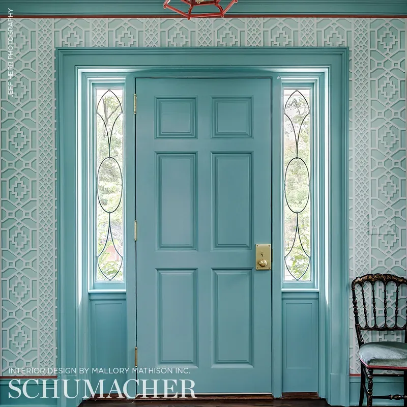ZANZIBAR TRELLIS WINTER MINT Schumacher Wallpaper wallpaper - SKU 5006942