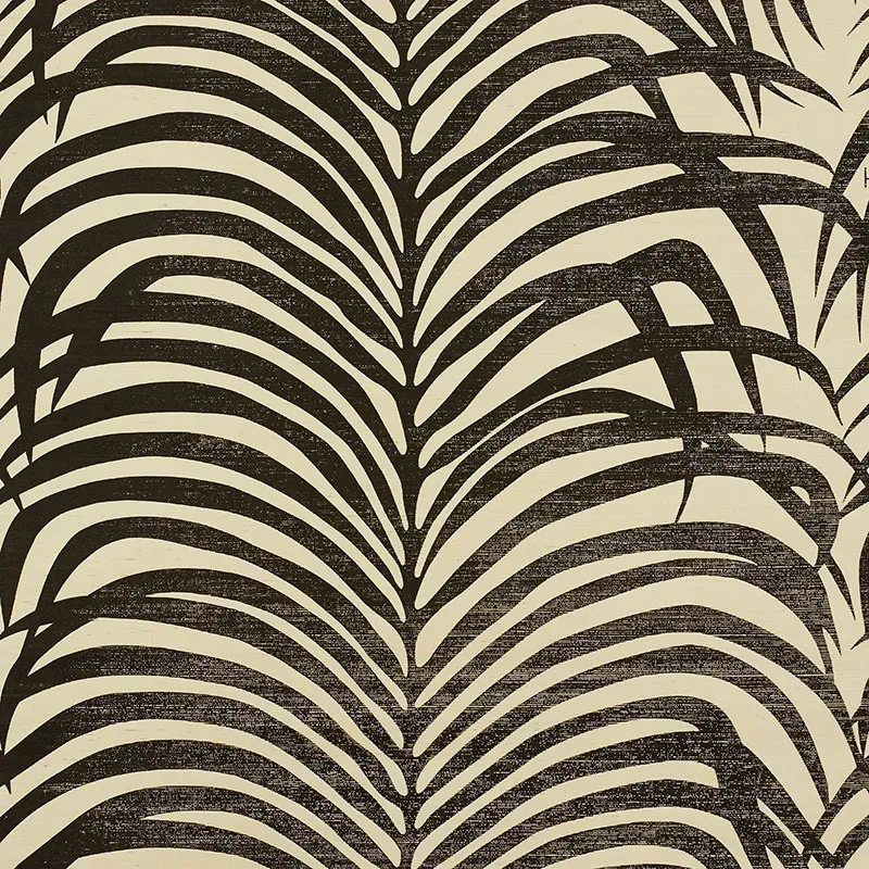 ZEBRA PALM SISAL BLACK ON IVORY Schumacher Wallpaper wallpaper - SKU 5008222