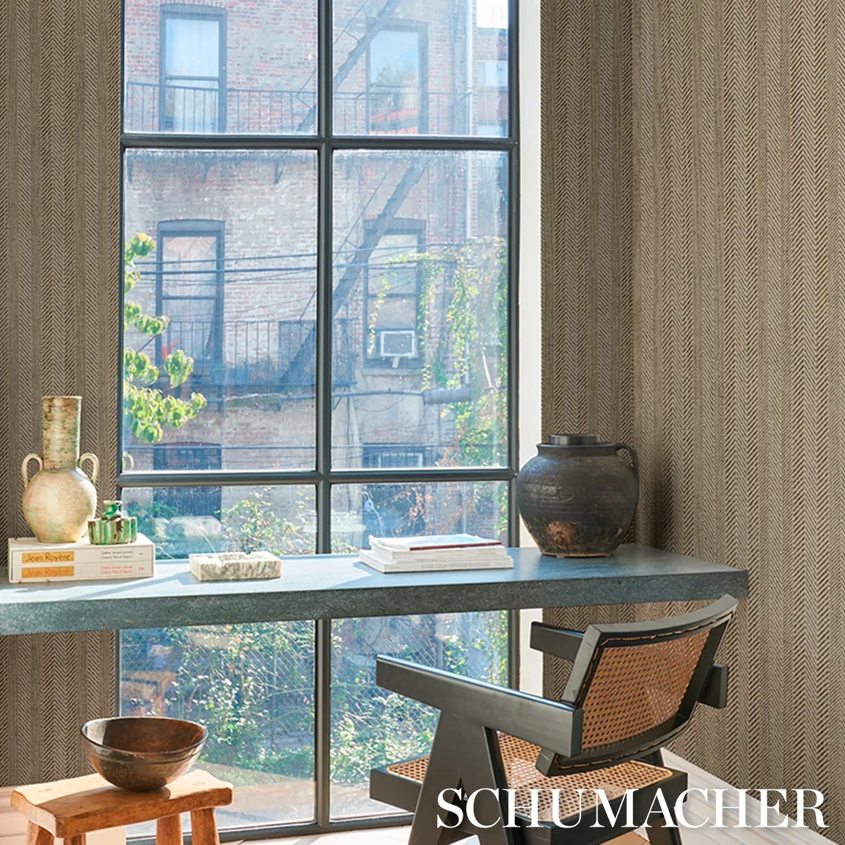 ZIG ZAG PAPERWEAVE FLAX Schumacher Wallpaper wallpaper - SKU 5016601