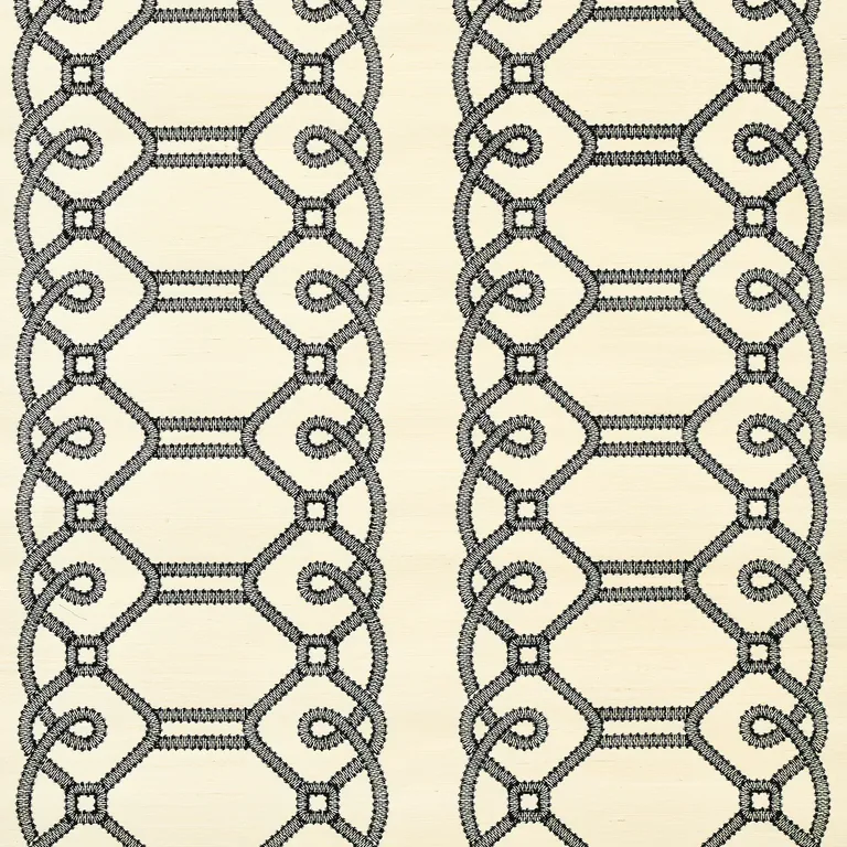 Schumacher ZIZ EMBROIDERED SISAL wallpaper, color BLACK, SKU 5011470