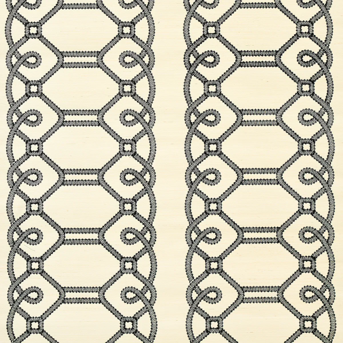 ZIZ EMBROIDERED SISAL BLACK Schumacher Wallpaper wallpaper - SKU 5011470