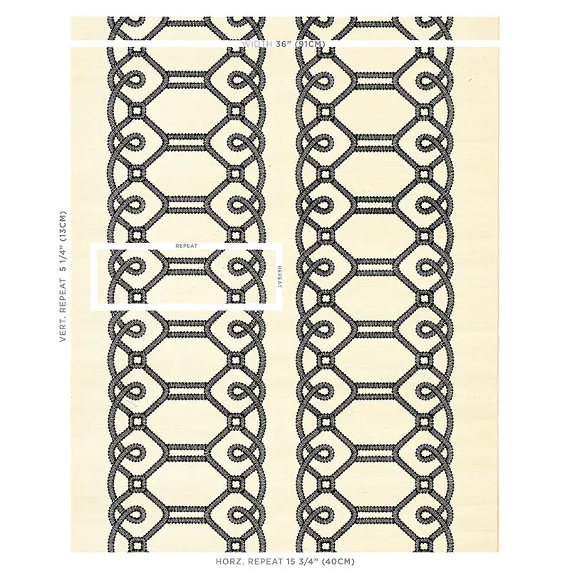 ZIZ EMBROIDERED SISAL BLACK Schumacher Wallpaper wallpaper - SKU 5011470