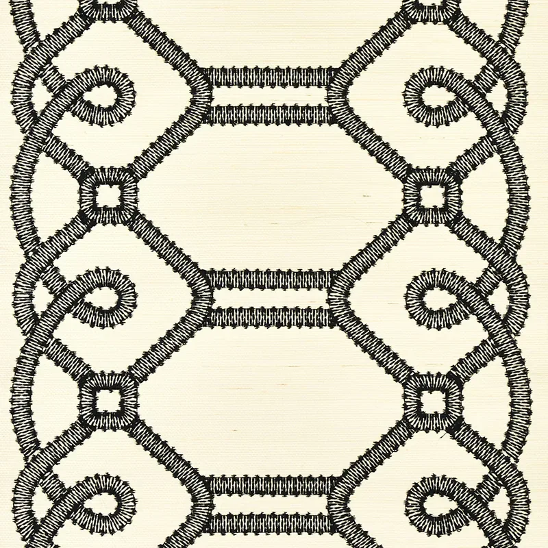 ZIZ EMBROIDERED SISAL BLACK Schumacher Wallpaper wallpaper - SKU 5011470