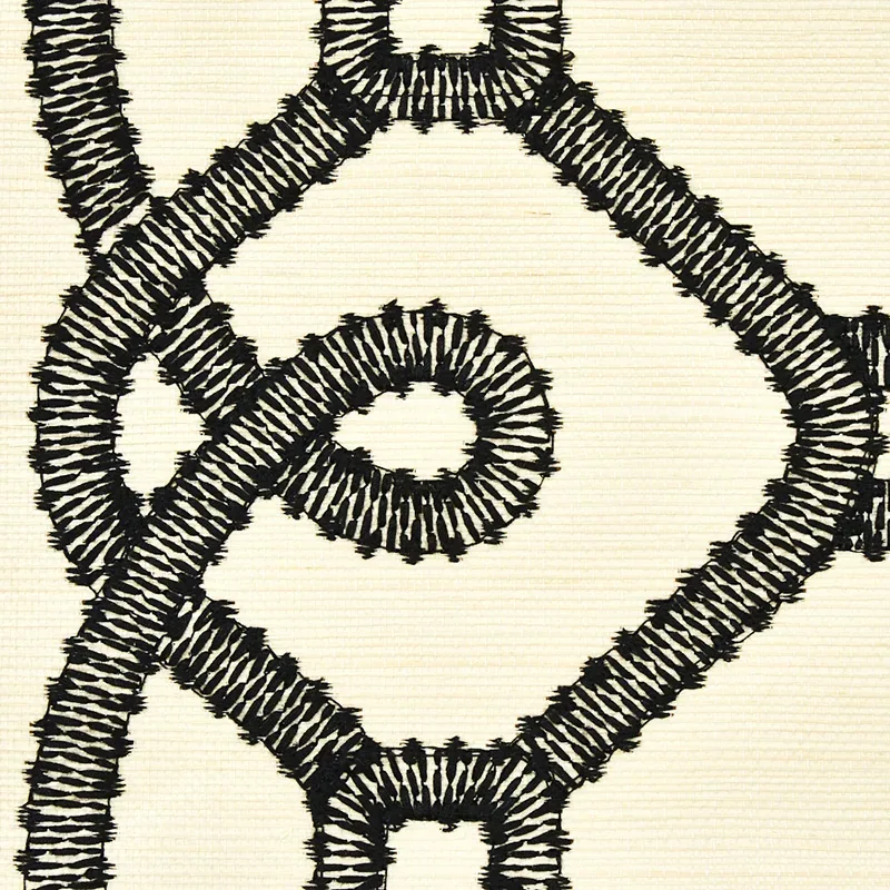 ZIZ EMBROIDERED SISAL BLACK Schumacher Wallpaper wallpaper - SKU 5011470