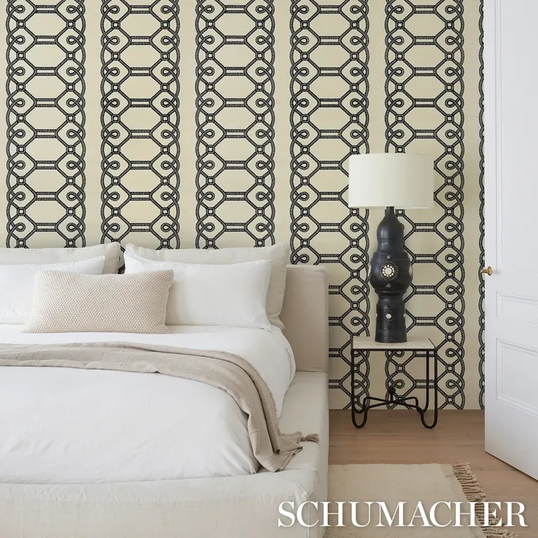 Schumacher ZIZ EMBROIDERED SISAL wallpaper, color BLACK, SKU 5011470