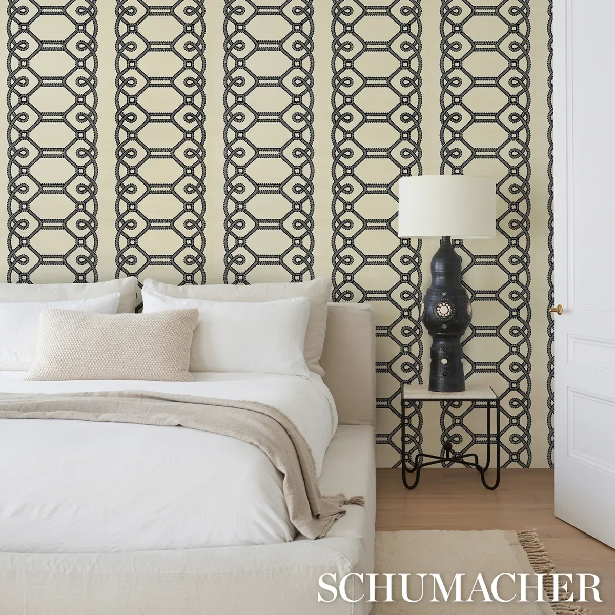 ZIZ EMBROIDERED SISAL BLACK Schumacher Wallpaper wallpaper - SKU 5011470
